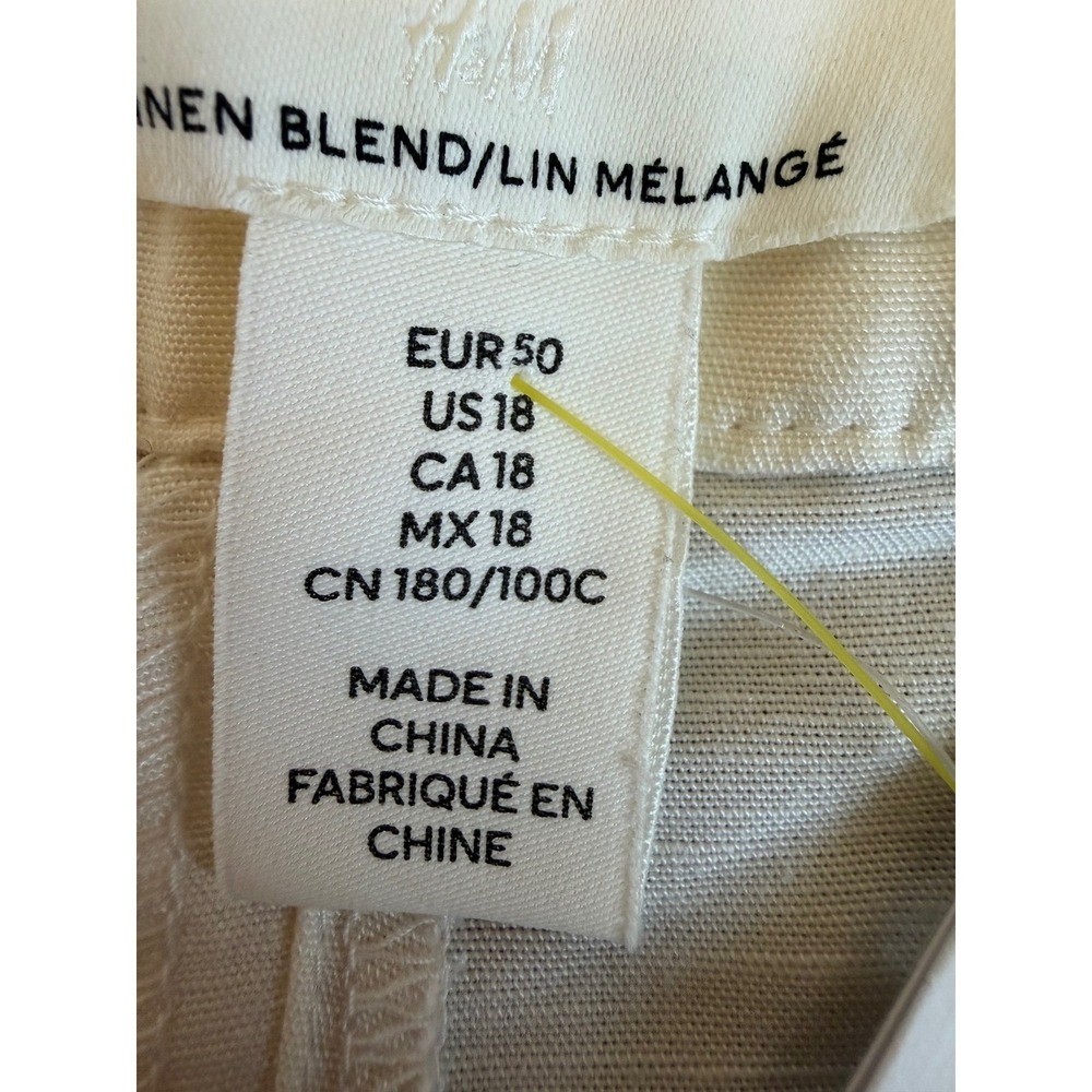 HM Women Off White Linen Blend Wide Leg Pleated Trousers Pants Size 18 NEW - Picture 4 of 10